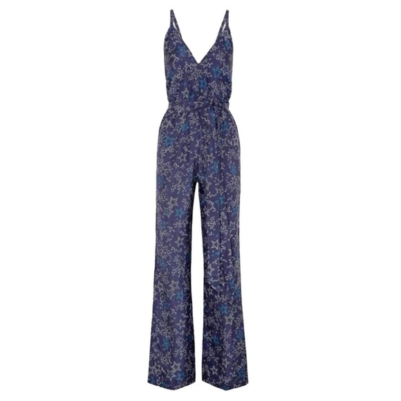 Paloma Blue “Eclipse” star print silk crepe de chine navy sleeveless jumpsuit - Picture 1 of 14